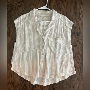 FREE PEOPLE We The Free Beige Striped Button-Down Shirt